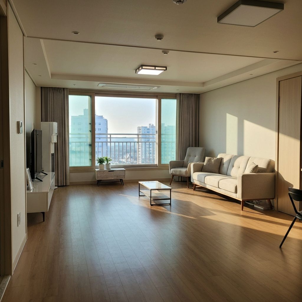 청소 후 깔끔하게 정돈된 거실